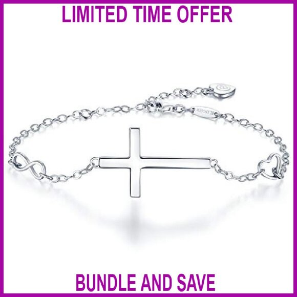 Sterling Silver Cross Infinity Heart Bracelet, 21.5cm, Religious Jewelry Gift - Picture 2 of 8